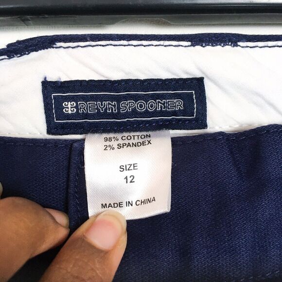 Reyn Spooner Women 12 Dobby Pants Navy Blue Chino Trousers Stretch Twill NEW - Picture 5 of 6